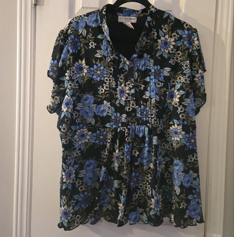 Sag Harbor Blue and Black Floral Blouse